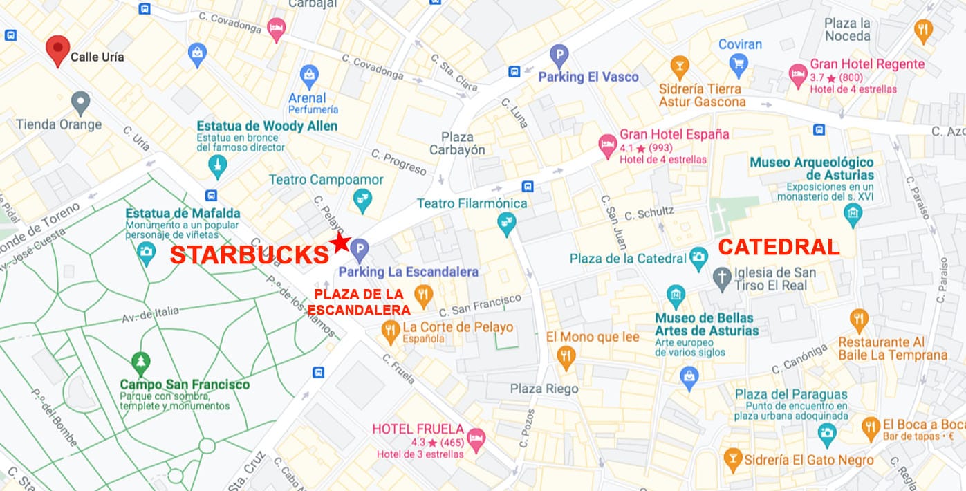 Localización en el Mapa del Starbucks de Oviedo